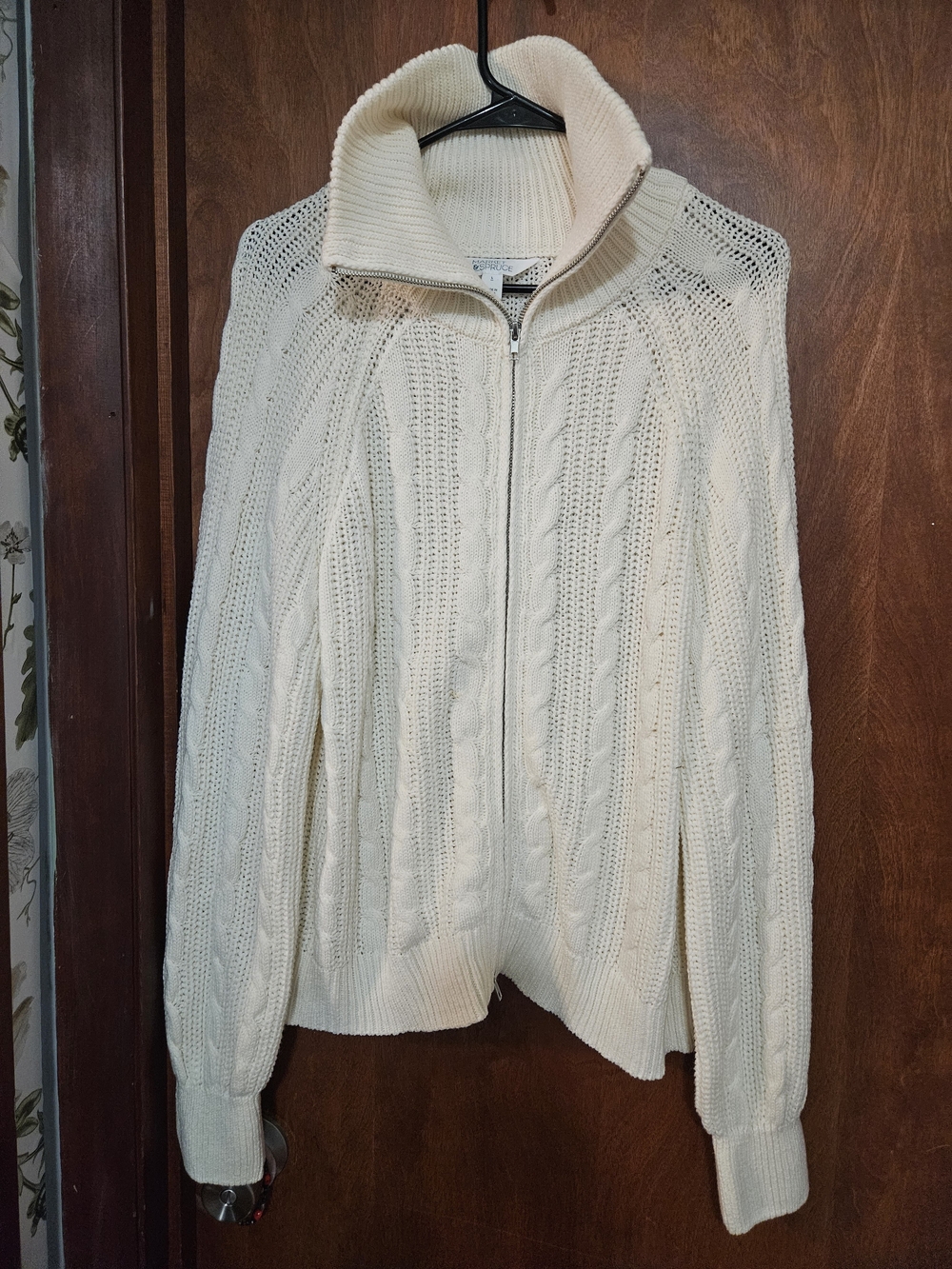 Market & Spruce Cream Cable Zip-Up Cardigan